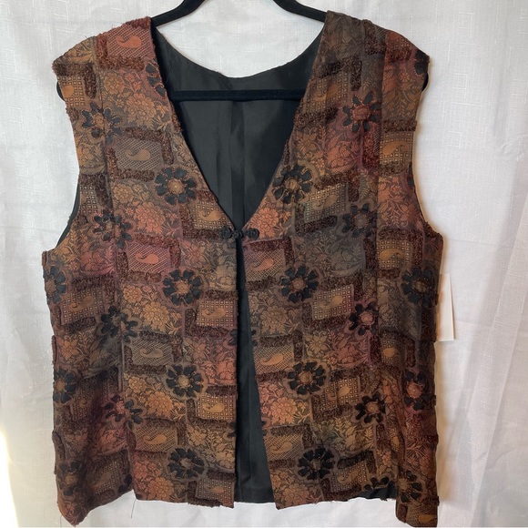 Vintage Floral Hippie Vest retro daisy Jacquard Brown 1970s Medium to Large - Picture 4 of 8